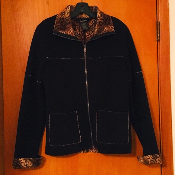 Vintage 90's Zip Up Black Leopard Trim Soft Jacket - Picture 4 of 12